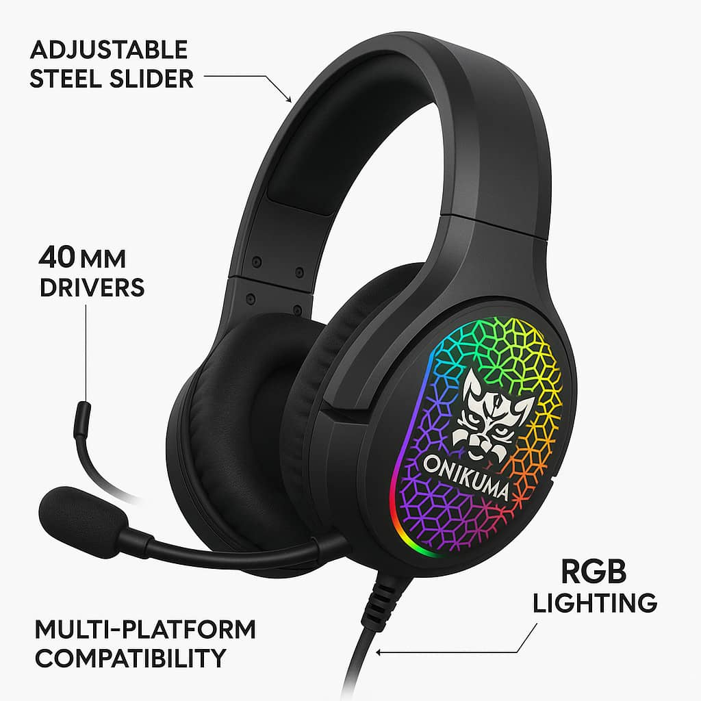 Audífonos Gamer RGB Onikuma X3 con Micrófono Desmontable - Imagen 3