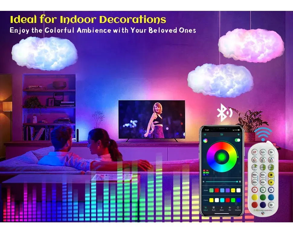 Lámpara Nube Gamer LED RGB con Control Remoto y Bluetooth - Imagen 5